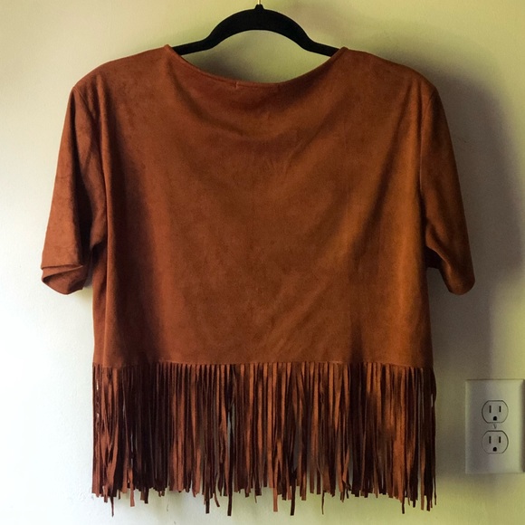 Suede Fringed Crop Top - Picture 2 of 2